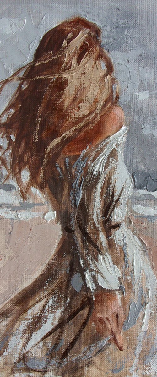 " BREEZE ... " SUN SKY SEA SAND liGHt  ORIGINAL OIL PAINTING, GIFT, PALETTE KNIFE by Monika Luniak