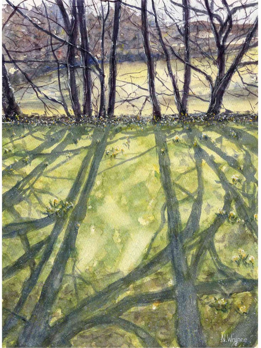 Impressionistic Landscape Watercolour By Neil Wrynne, 11 X 15", Long Shadows, Original Artwork