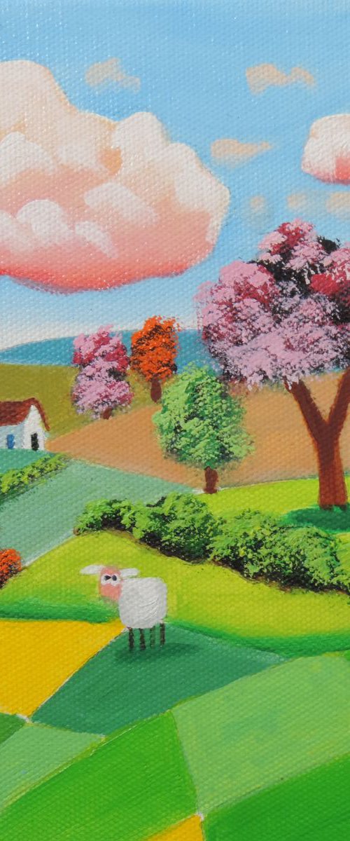 Scottish naive Sheep 8" x 8" by Gordon Bruce