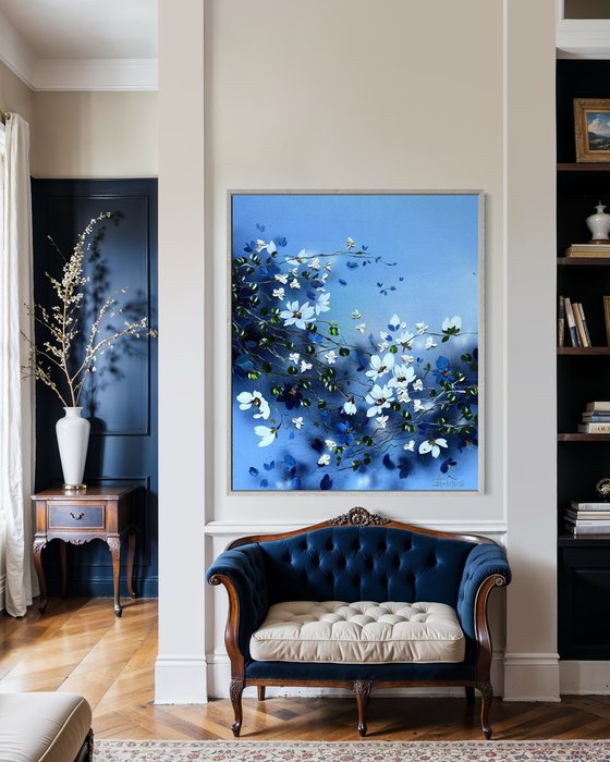 Pearl Roses in Blue Silence