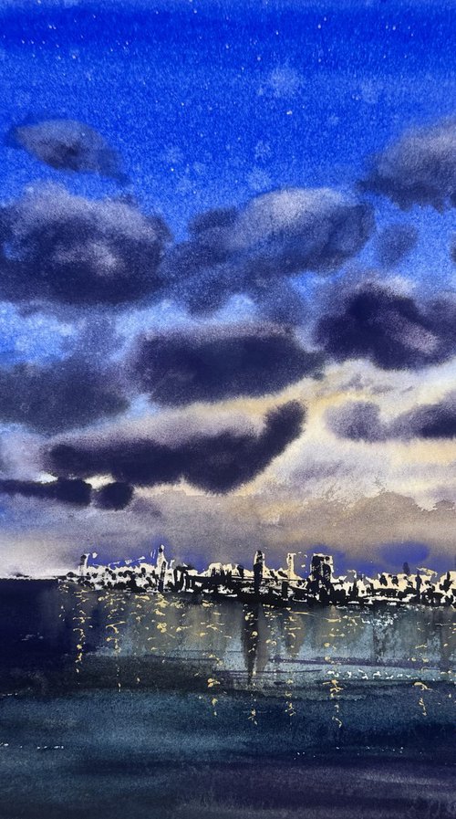 Stars Sky Clouds City lights by Yuliia Sharapova