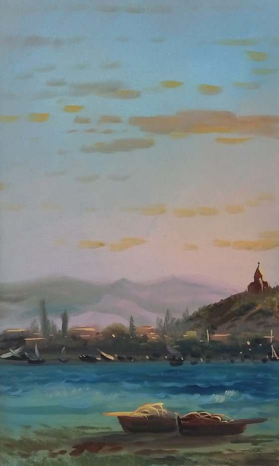 Lake Sevan(135x80cm, oil painting, 5 items 30x50,25x65, 25x80, 25x65, 30x50)