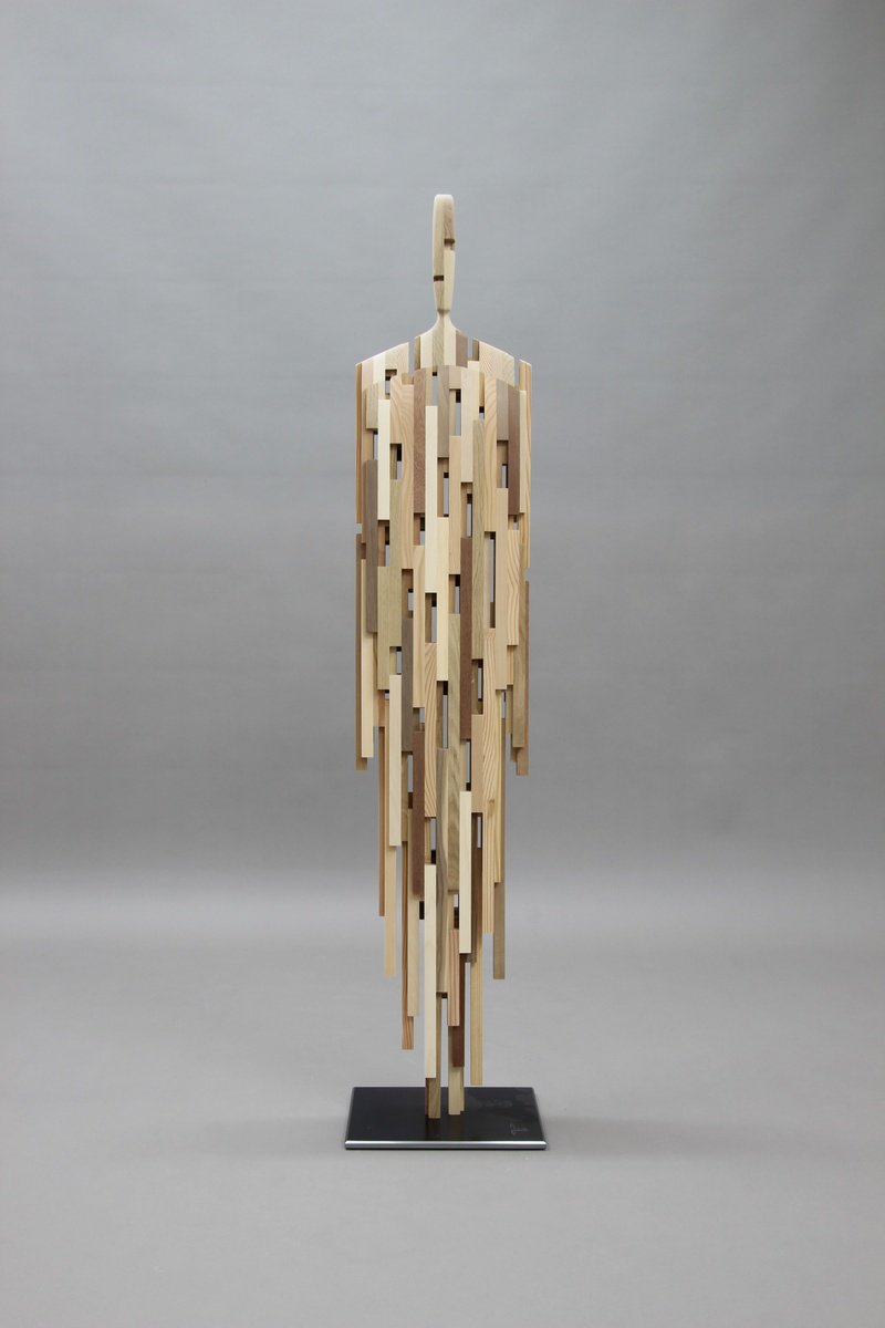 Portrait Wood Sculpture By Manfred Hellweger, 10 X 48", Human Flow Bestla, Original Artwork