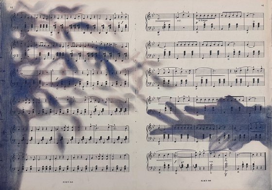 Silhouette Hand And Leaves on Music Sheet