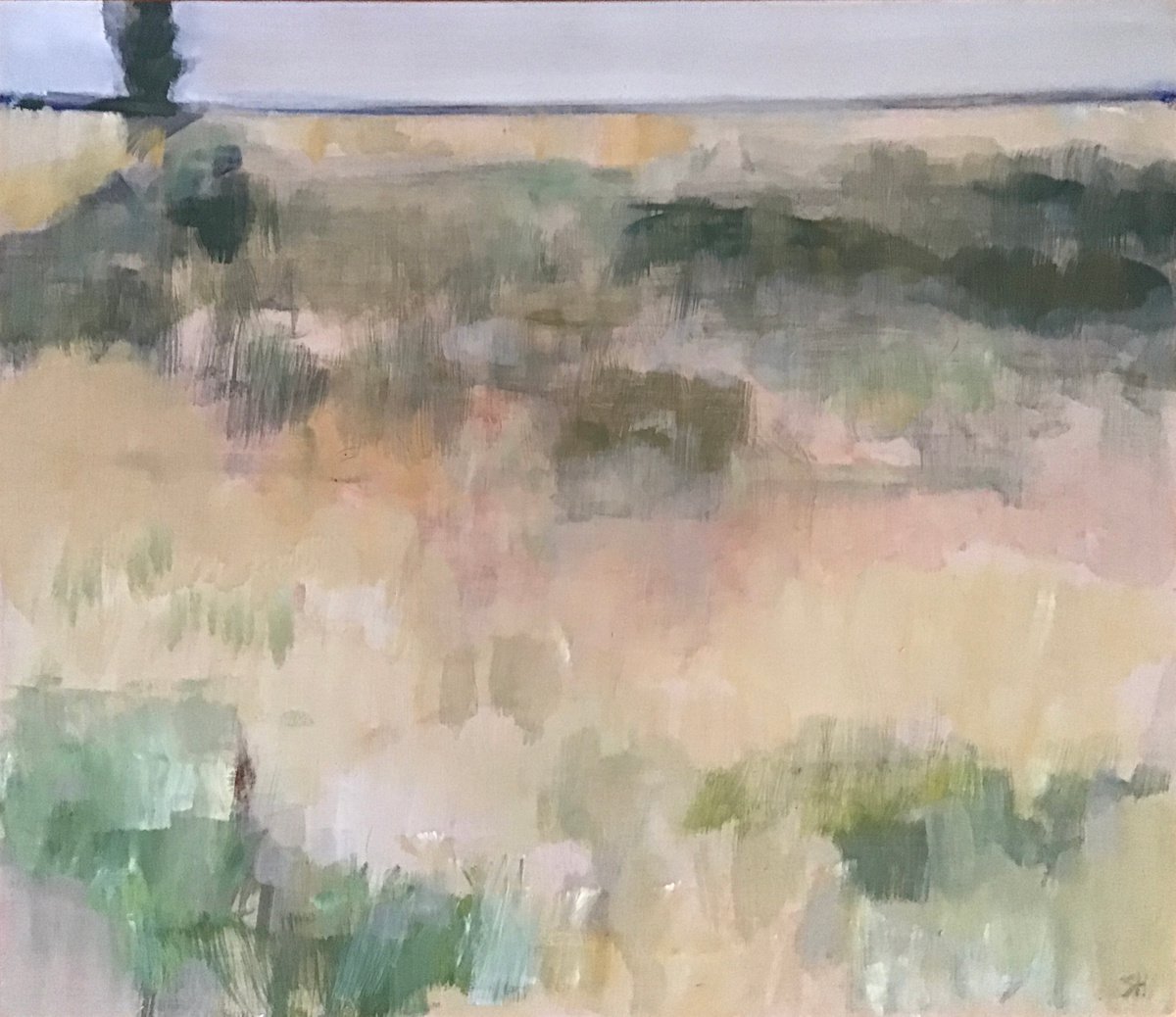 Organic Landscape Oil Painting By Sandra Haney, 25 X 21", Heat Haze, Original Artwork