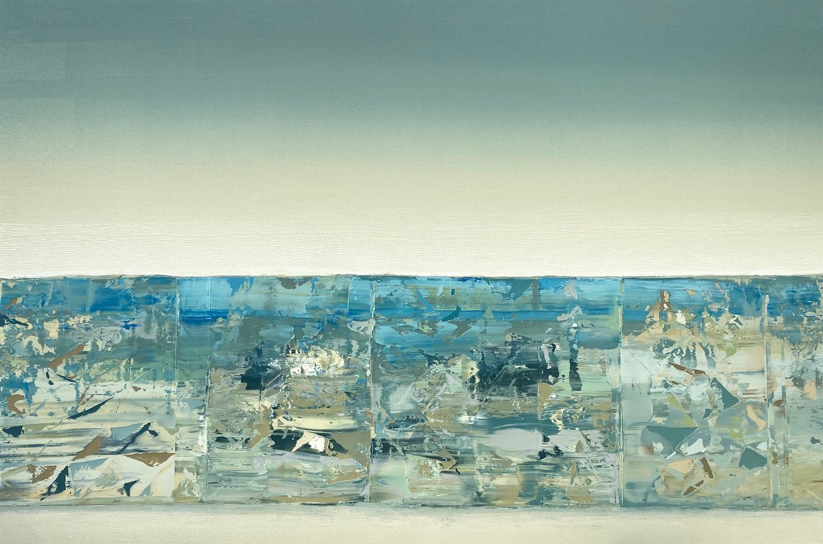 Organic Abstract Oil Painting By Athaang Art, 72 X 48, Reflecting Off A Calm Sea, Original Artwork