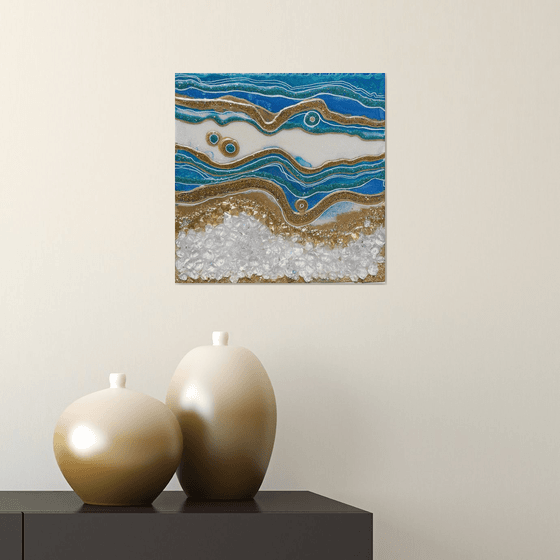 California. Geode. Marble Art. Geode wall art, Gold, White, Turquoise, Blue, geode wall art Resin painting.