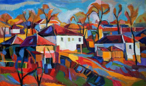 Village landscape /  50,5 x 31 cm by Maja Đokić Mihajlović