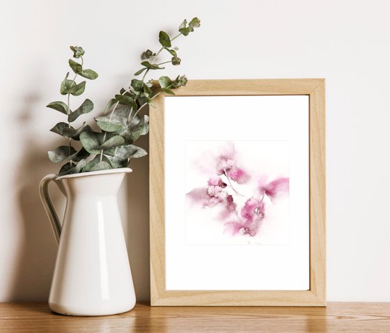 Blush pink flowers, watercolor small floral painting