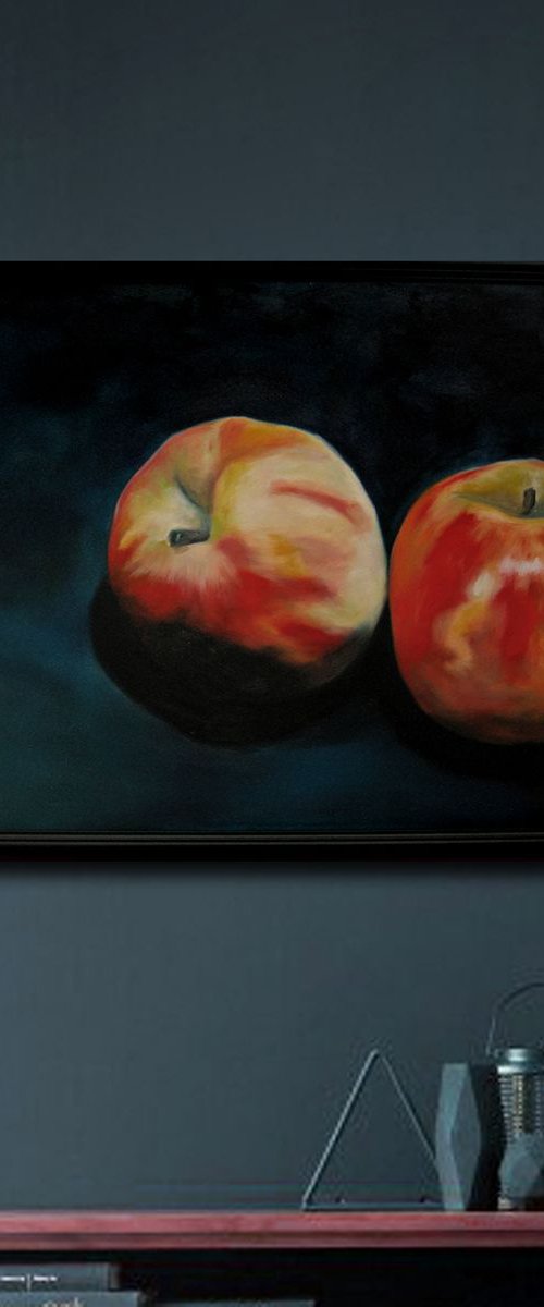 Still Life Oil Painting -Two Apples (ii) by Matthew Withey