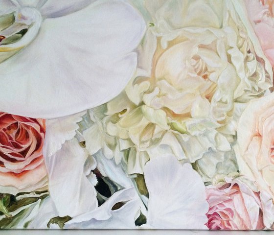 Original oil painting with orchid "Aroma of flowers" 120 * 60 cm