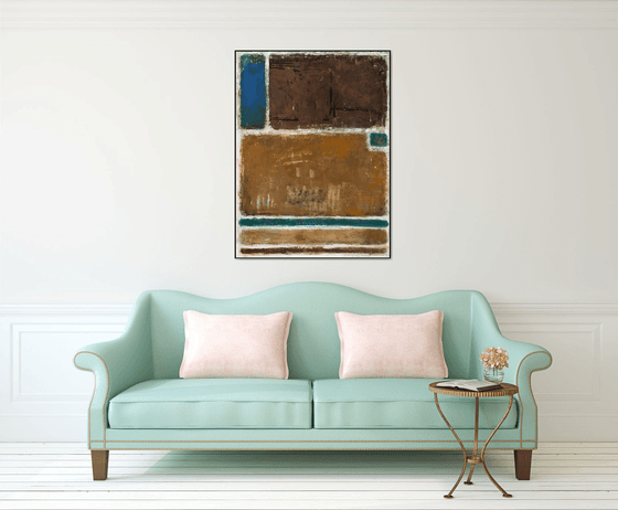 Teal Navy Blue and Beige Abstract 48x36" Art by Bo Kravchenko
