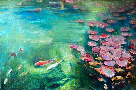 Lake with koi 120x80 cm.