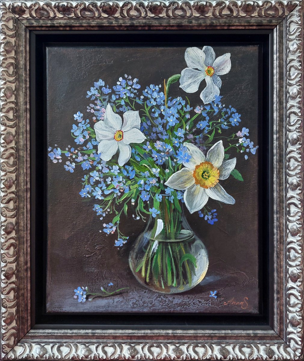 Impressionistic Botanical Acrylic Painting By Anna Silabrama, 13 X 15, - ?Springtime Harmony - ?, Original Artwork