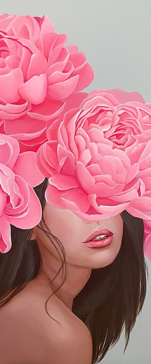 Girl and peony blossom by Elina Zelena