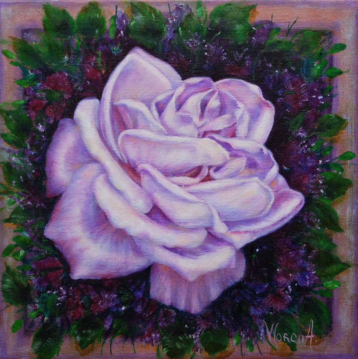 Botanical Oil Painting By Anastasia Woron, 12 X 12, Rose. Violet Rose., Original Artwork