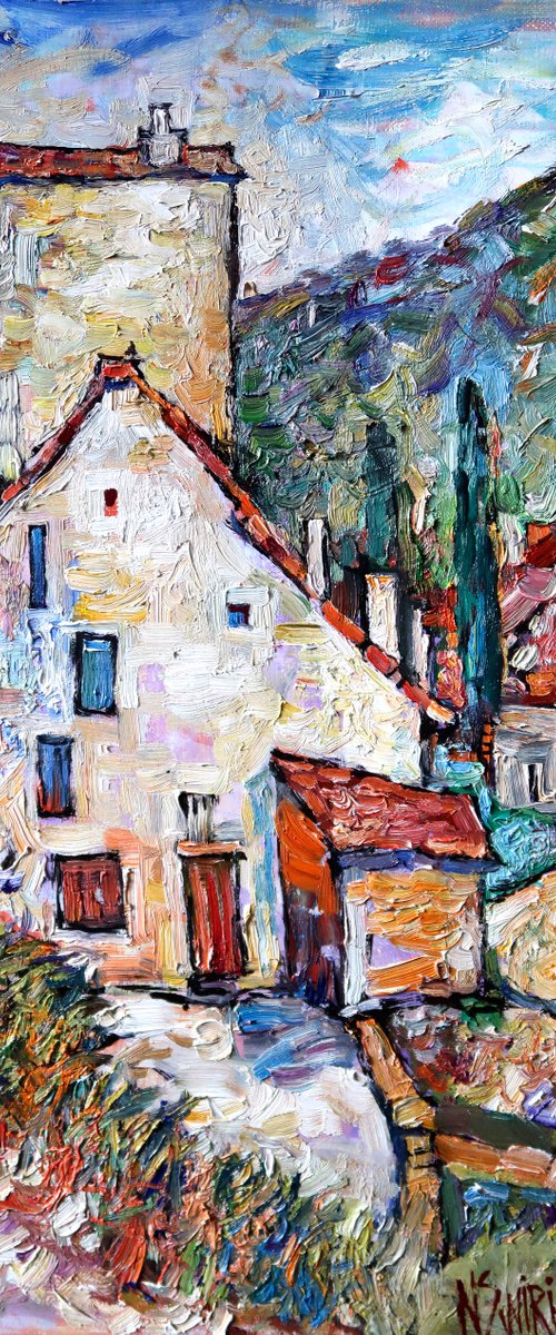 Houses in Saint-Cirq-Lapopie by Nikifor Swiristuhin