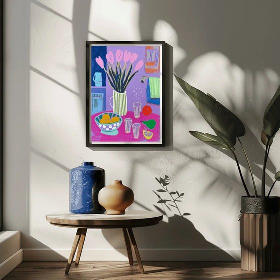 Pink Tulips and Purple Morning