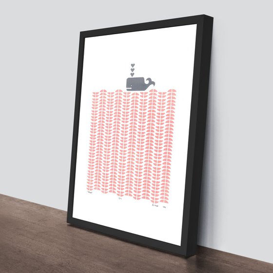 Whale in Rose Blush - Framed - FREE Worldwide Delivery