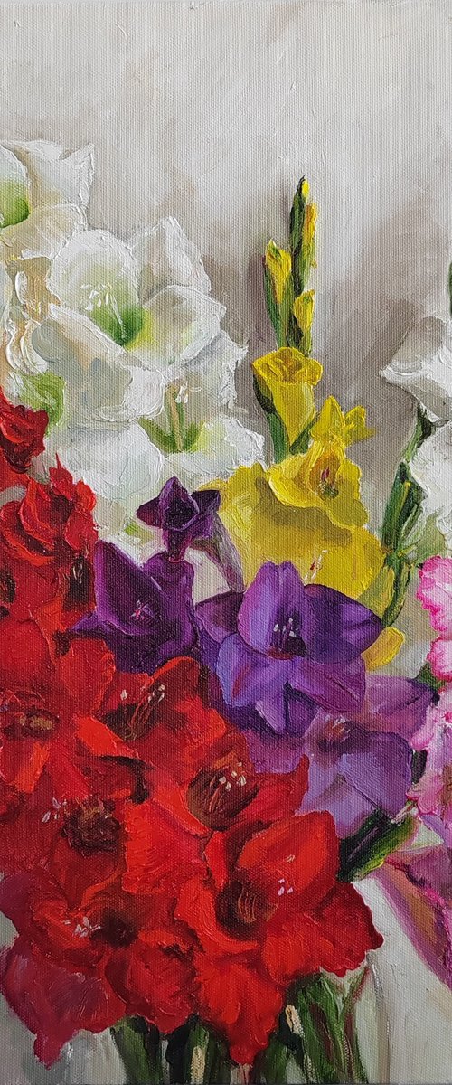 Gladiolus bouquet Sword Lilies colorfull flower art by Leyla Demir