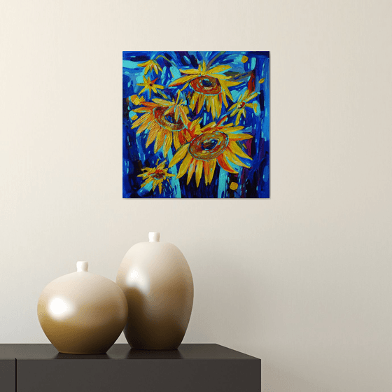 Sunflowers in vase acrylic painting