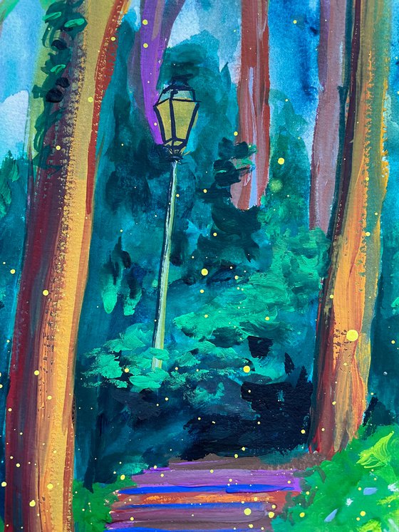 I had a lot of fun painting this cutie in the forest! Gouache on