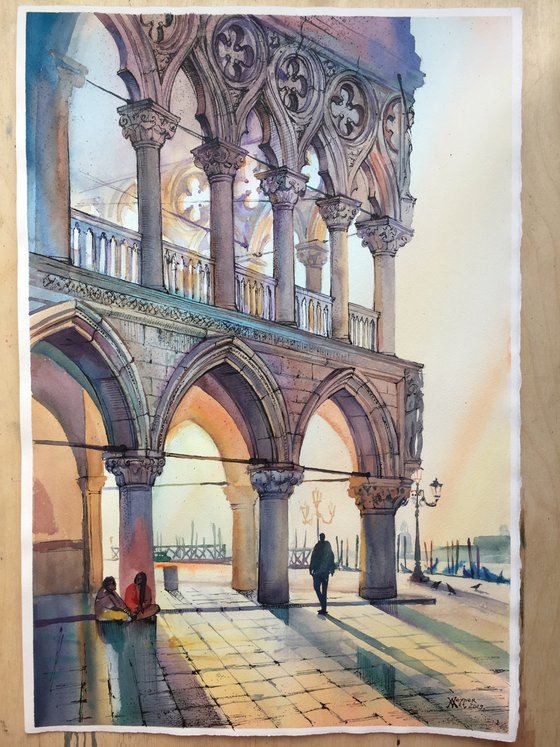 Doge's Palace. Venetian landscape. Original watercolor painting - Gift for her - Gift for him - Ideas for gift