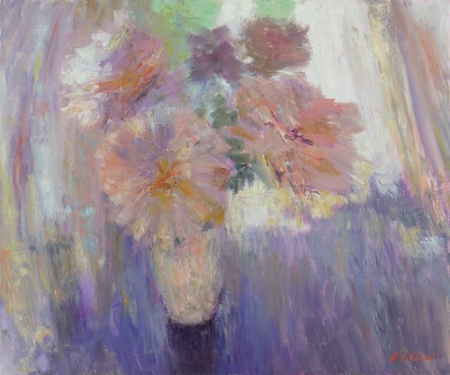 Peonies - still life painting, expressionist painting by Nikolay Dmitriev