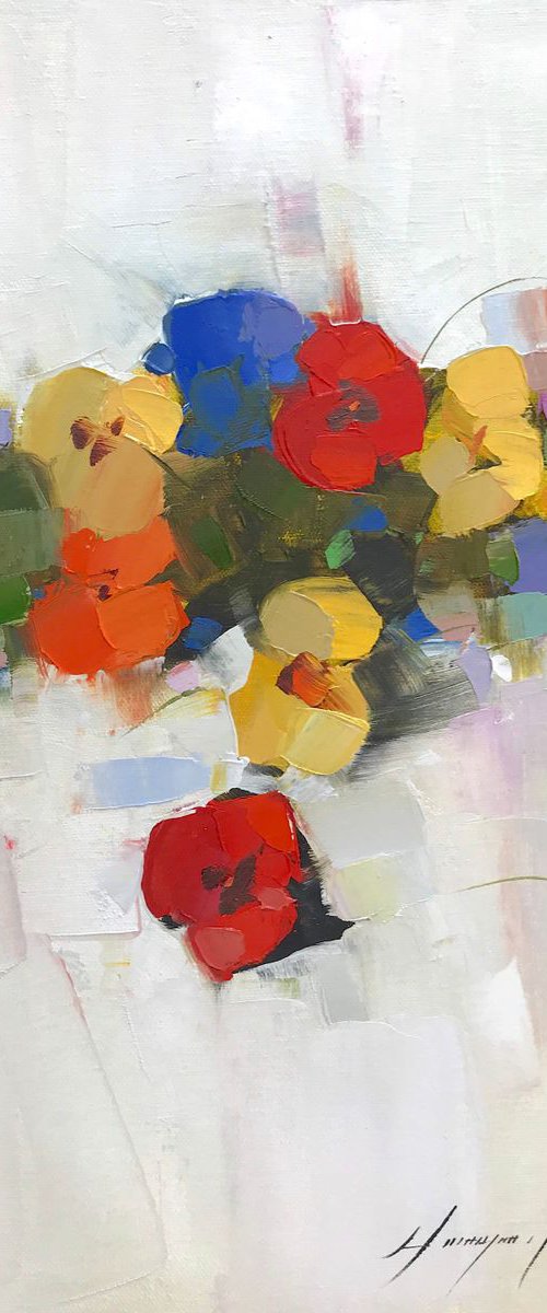 Pansies, Oil painting by Palette Knife, One of a kind, Handmade artwork by Vahe Yeremyan
