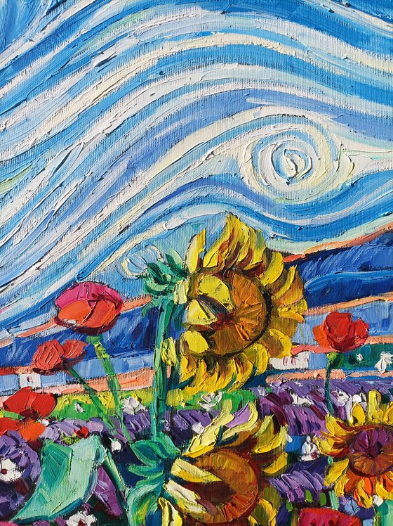 Summer fields under Gogh sky