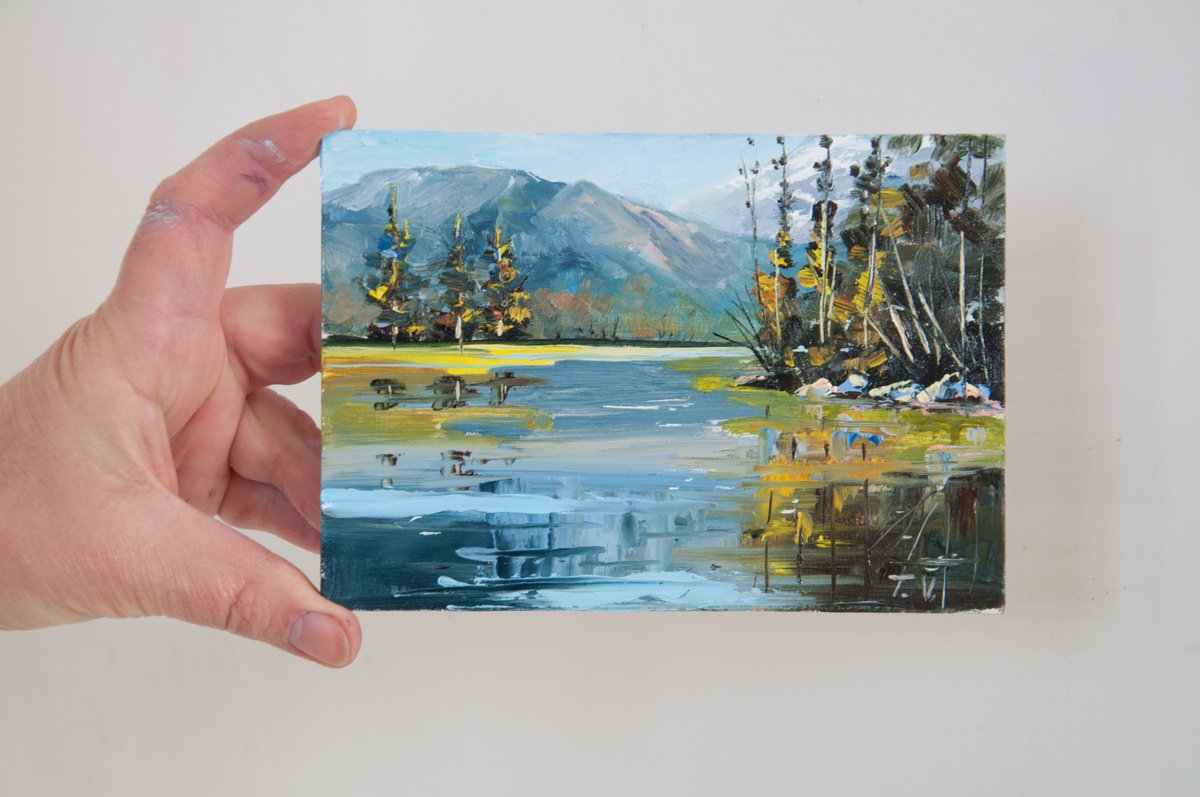 Nordic Landscape. Oil Painting. Miniature. by Tetiana Vysochynska