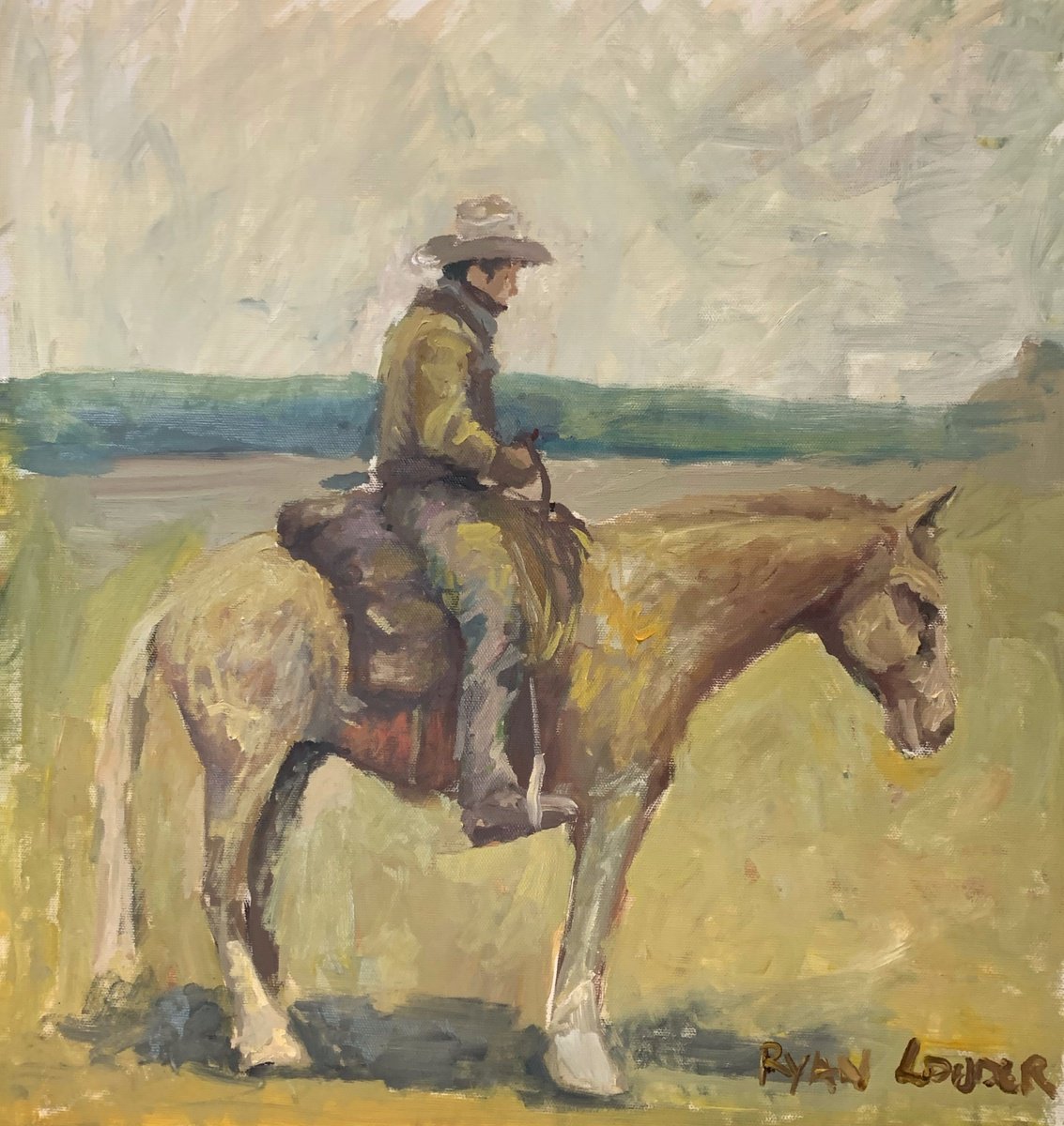 Expressive Oil Painting , Cowboy And Horse By Ryan Louder, 16 X 16, Artwork For Sale On Artfinder