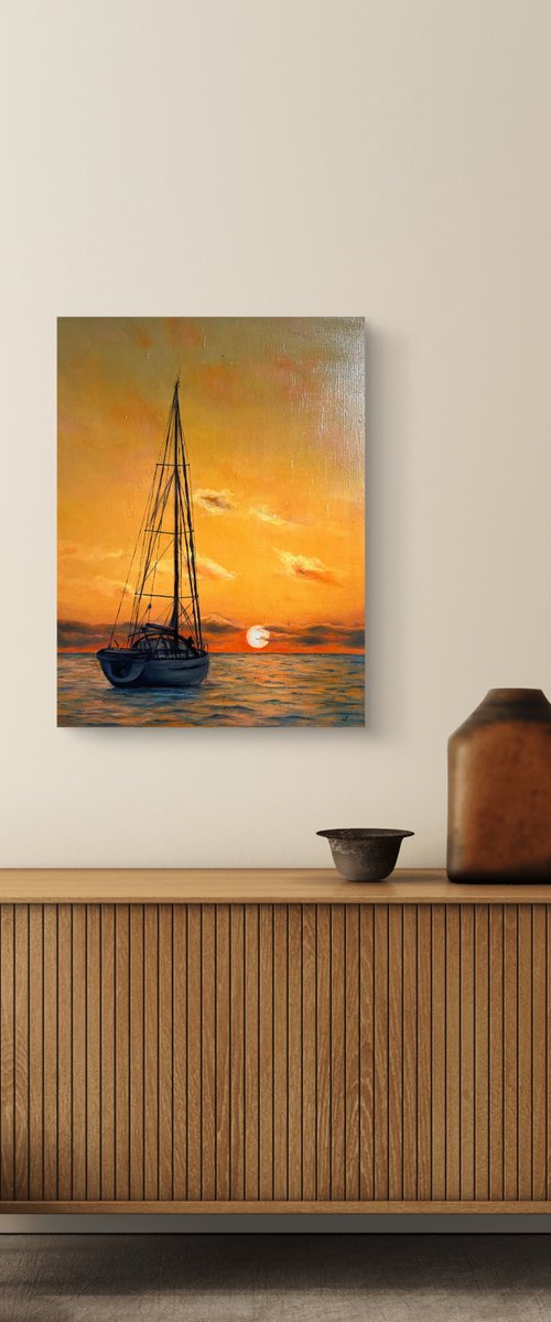 Sailboat at sunset by Valentina Ash