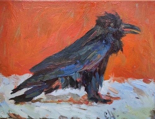 Raven in the snow by Oleksa Chornyi