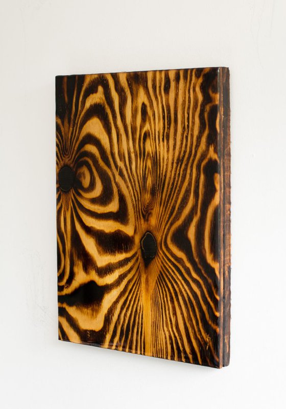 "Myela" (40x30x3cm) - Unique wood burning artwork and epoxy resin (abstract, fire, sculpture, original, epoxy, burning, wood)