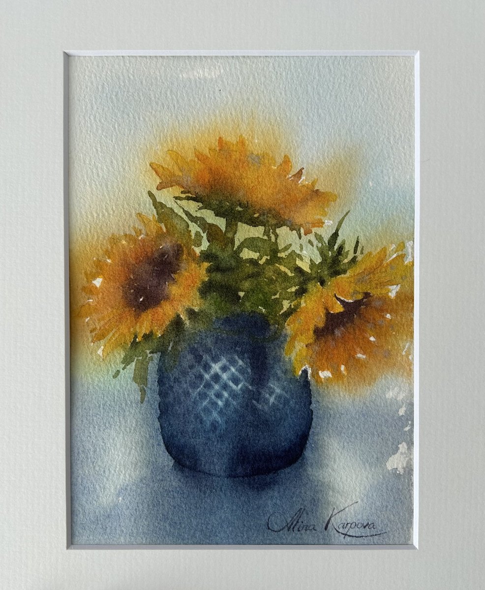 Alina Karpova | Original  Watercolour | Sunflowers Miniature | 20 X 25Cm | Artwork For Sale On Artfinder