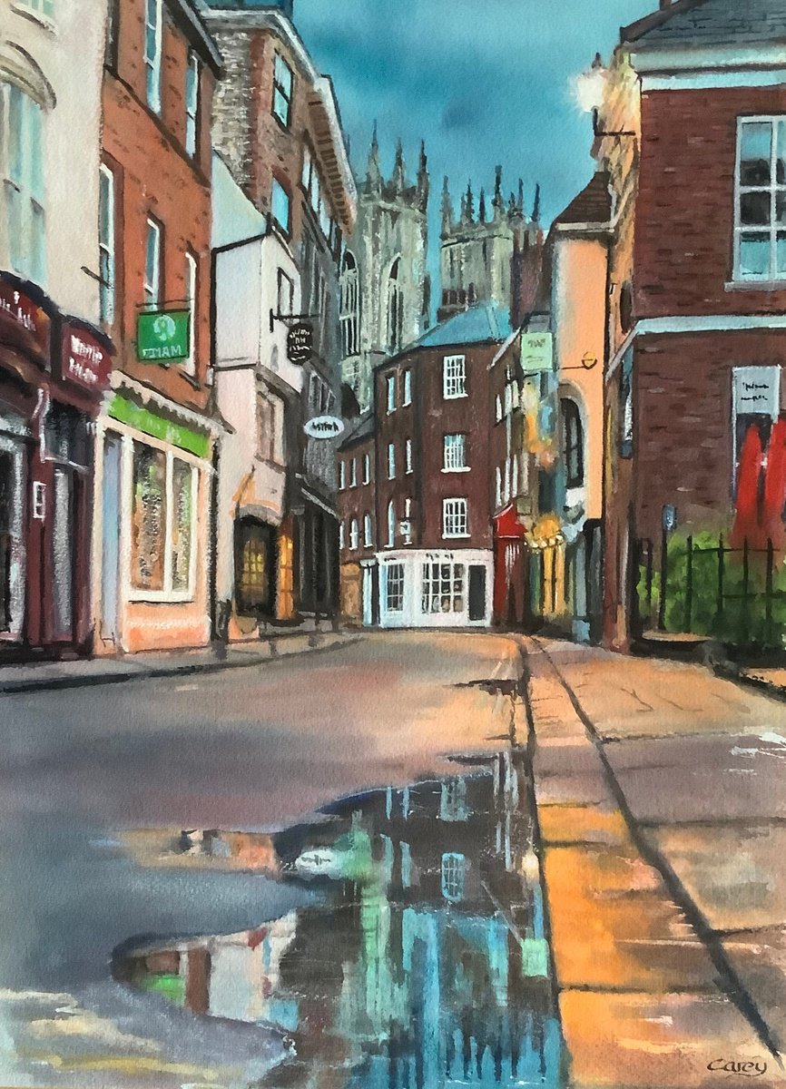 Photorealistic Cityscapes Watercolour By Darren Carey, 11 X 15, York City, After The Rain, Original Artwork