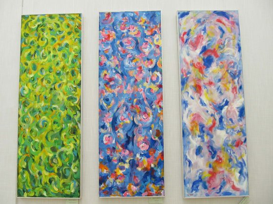 Abstract Triptych  Painting - Imagination Game Abstract Panel - Large Size - Acrylic Painting - Interior Art