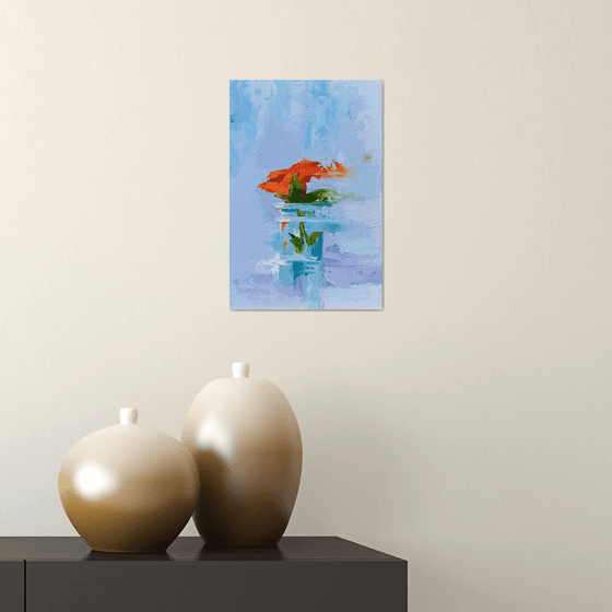 Abstract still life painting. Flower in vase