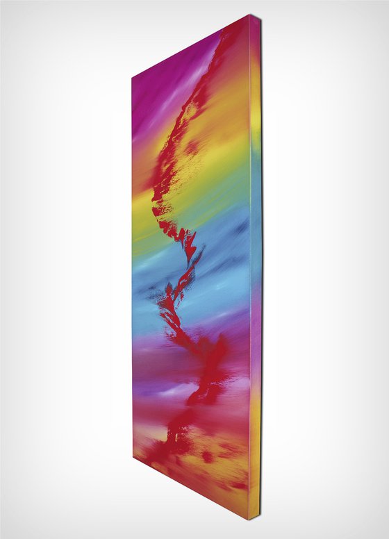 Rainbow rhapsody, 40x100 cm, Deep edge, LARGE XL, Original abstract painting, oil on canvas