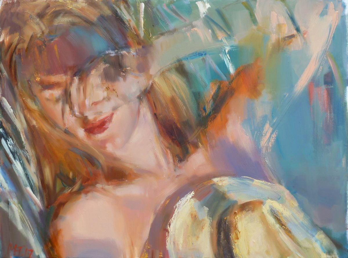 Expressive Portrait Oil Painting By Nelina Trubach-Moshnikova, 32 X 24", Beside, Original Artwork