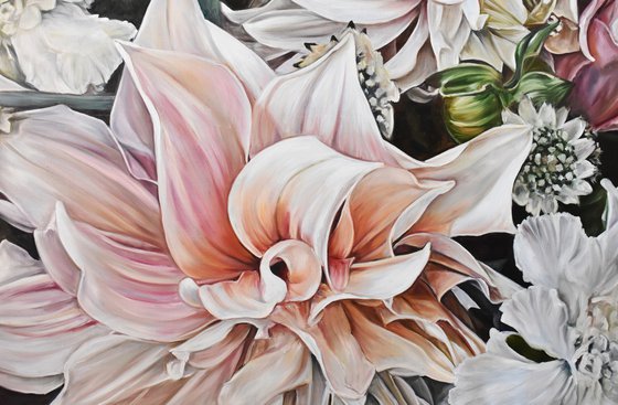 Oil painting with flowers "Dahlia" 90 * 80 cm