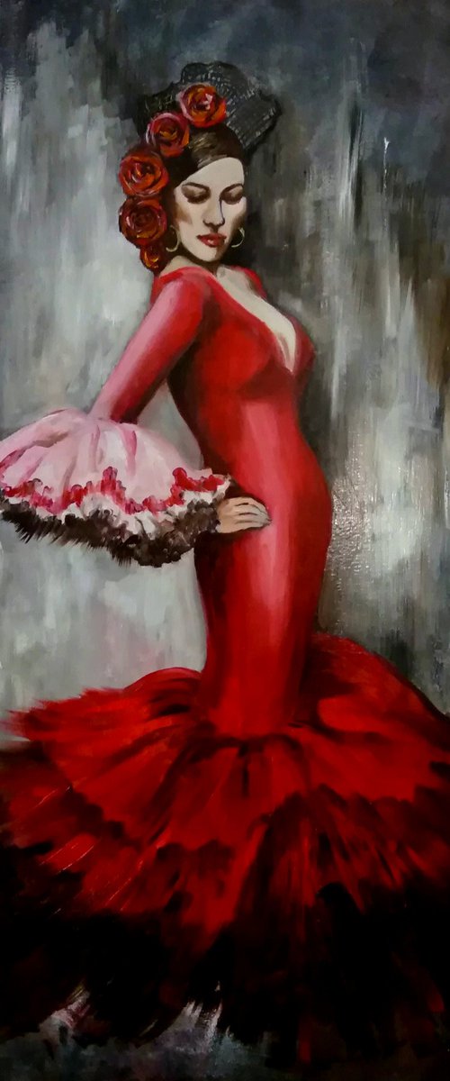 Flamenco - woman-dancer - original painting by Anna Rita Angiolelli