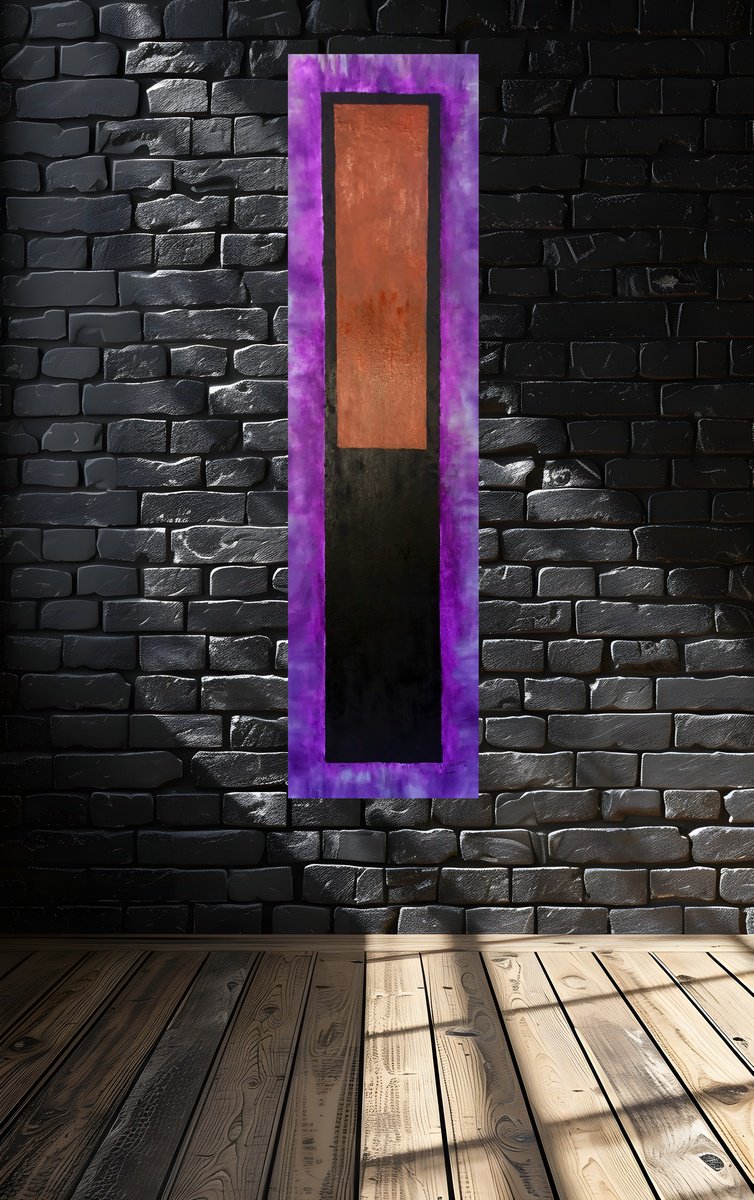 Abstract Oil Painting By Jg Wilson, 13 X 48, Purple, Black And Brown, Original Artwork