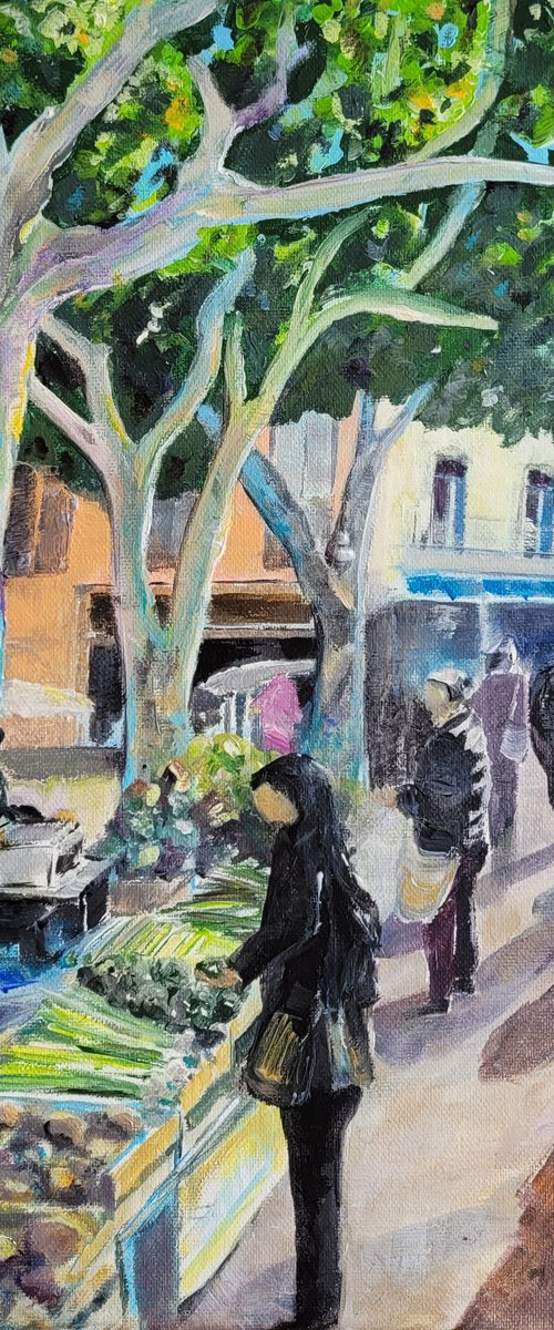 Market in Collioure 2: Under Platanes by Kathrin Flöge