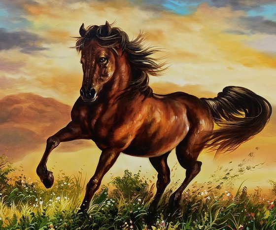 Horse run (60x90cm, oil painting, ready to hang)