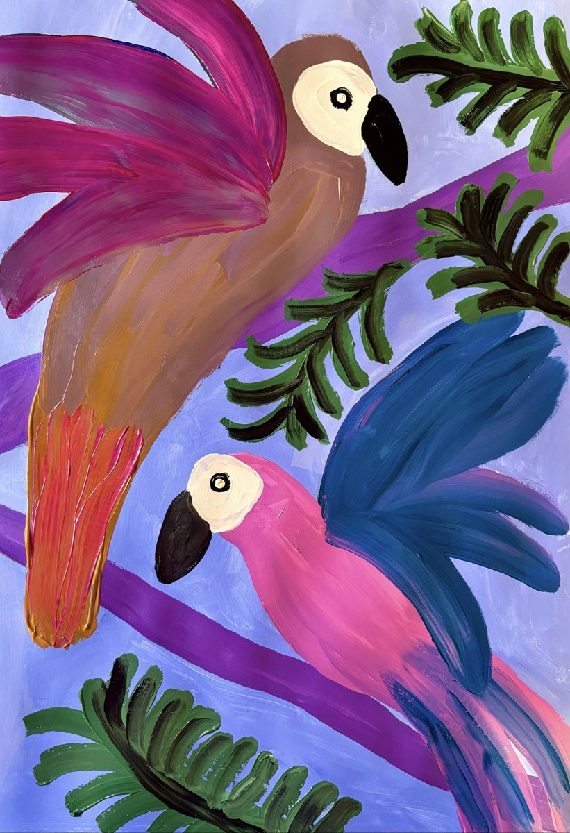 Naive Acrylic Painting , Wings In Dialogue By Aurora Camaiani, 14 X 20, Artwork For Sale On Artfinder