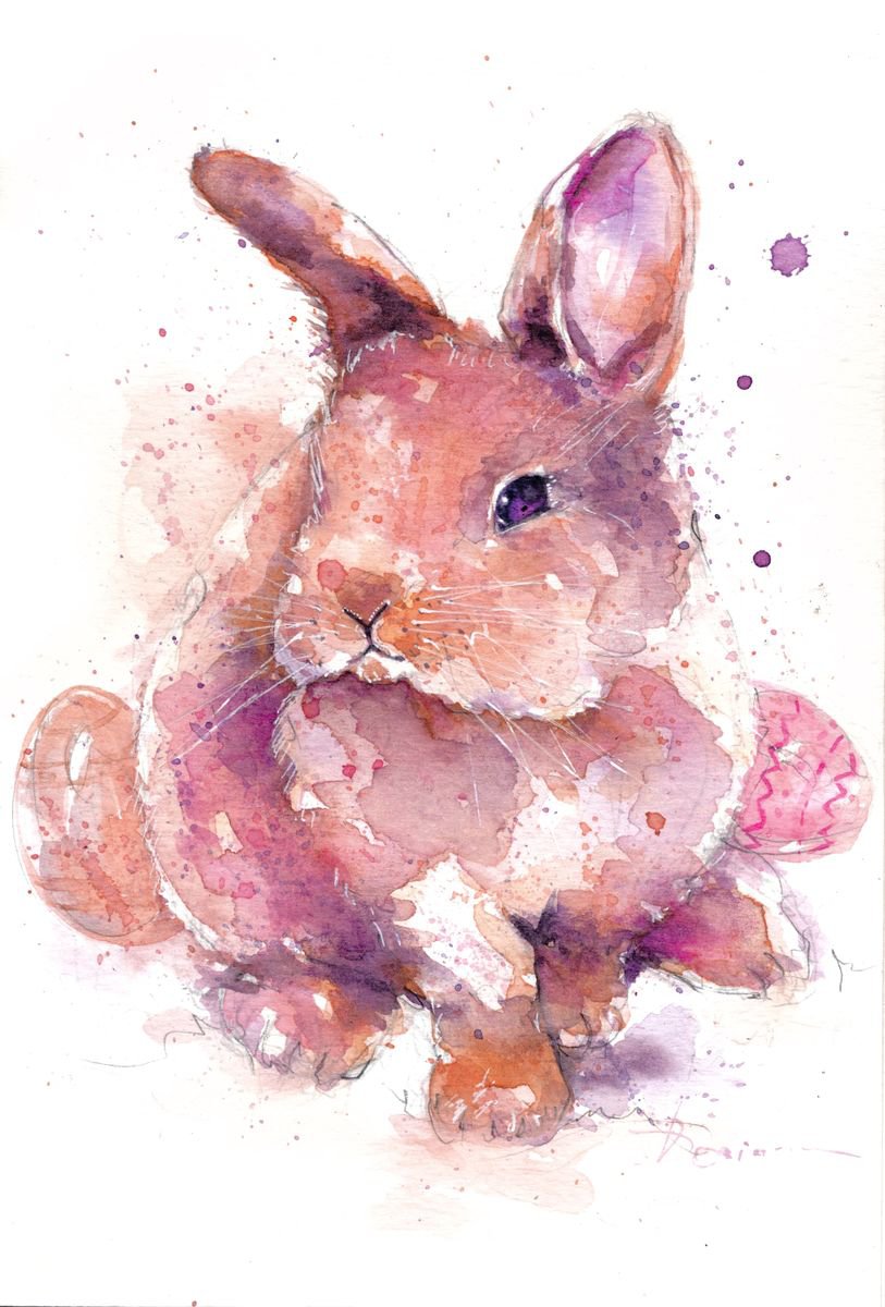 Expressive Animal Watercolour By Doriana Popa, 5 X 8, Easter_Bunny, Original Artwork