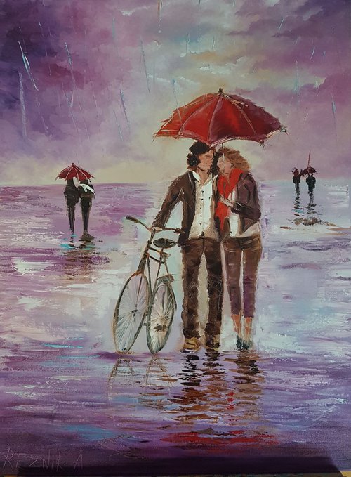 Romantic couple...there is no such thing as bad weather 60*80cm by Anna Reznik