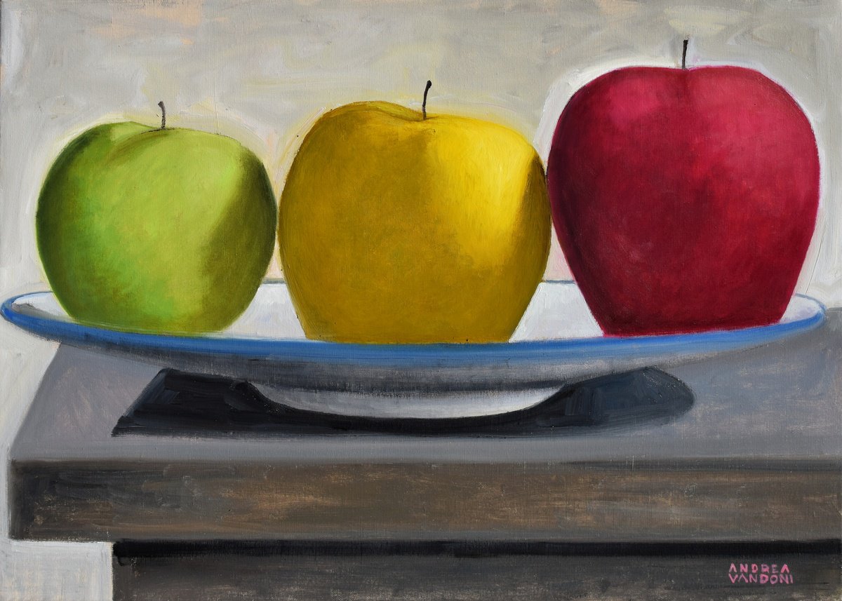 Impressionistic Still Life Oil Painting By Andrea Vandoni, 28 X 20, The Trio - 2, Original Artwork